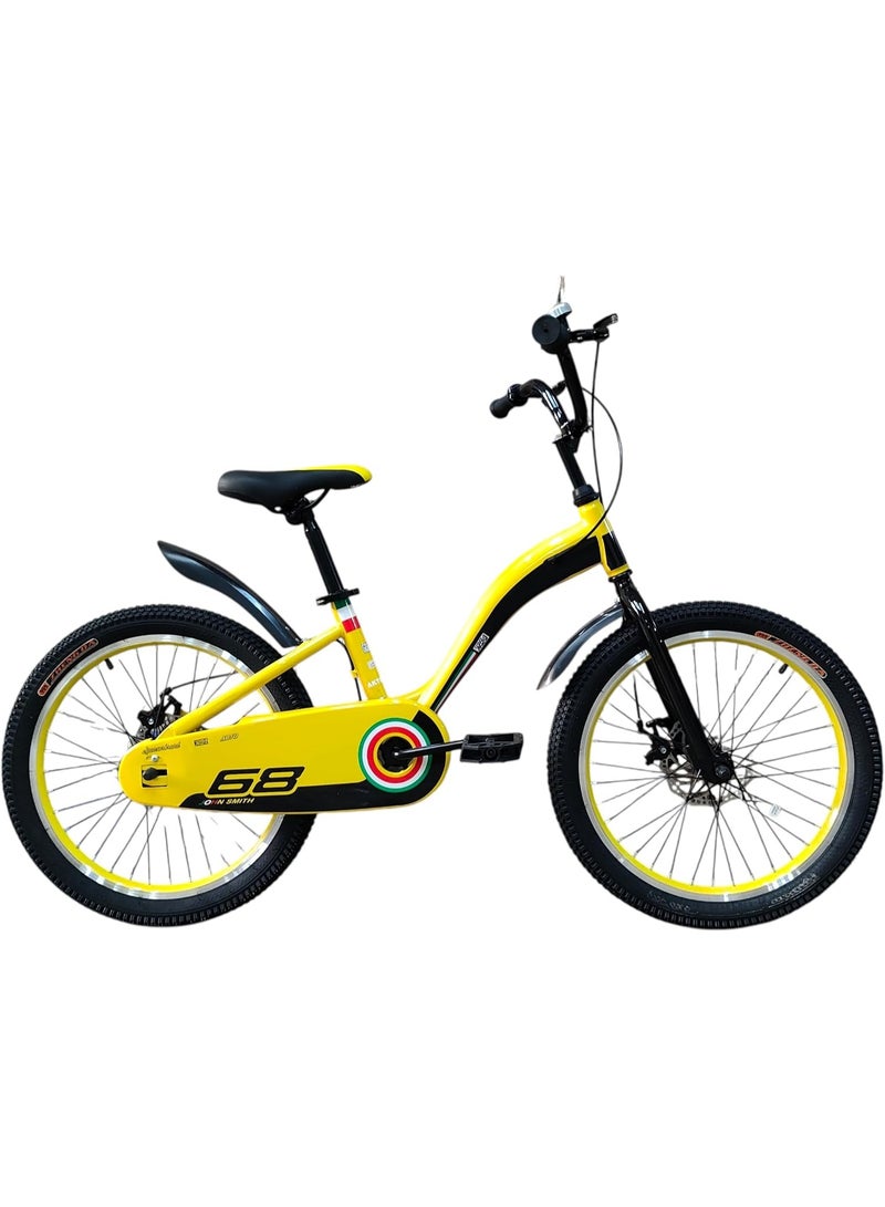 MOHAMED ABO ELGOUKH RF 20 Inch Kids Bike, Steel Frame, Disc Brake, Bicycle For Boys And Girls Age 6 To 10 Years - With Chain Guard And 1 Year Abo ElGoukh And Maxlerz Warranty (Yellow Color) - Image 1